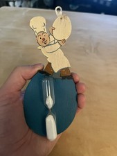 Vintage German Wooden Chef Egg Timer Sand Hourglass Kitchen Decor 5” Hand Painte