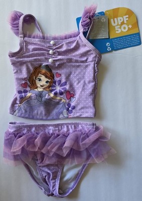 Disney Store Sofia The First 2pc Swimsuit Sz 4 UPF50+ Purple Bikini Tankini NWT