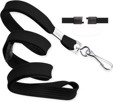 Black Flat Breakaway Safety Lanyard for ID Badges Soft Woven Neck Line