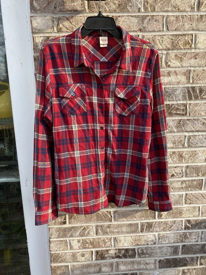 Camisa de franela de algodón a cuadros roja y azul talla XL para mujer Mossimo Supply Co Foto 3 de 4
