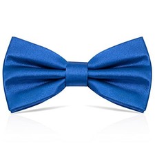 PAFUWEI Men's Pre-Tied Bow Tie, Tux Bowtie Solid Color Polyester Royal Blue