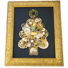 Jewelry Christmas Tree Ornate Gold Framed Art Traditional 12" x 10"