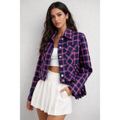 SFIZIO Plaid Pleated Back Jacket Blazer Preppy Plaid Y2K Gossip Girl US 2/IT 40