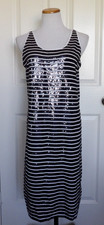 NWT Authentic RALPH LAUREN White, Blue Stripe Sequin Sleeveless Cotton Dress L