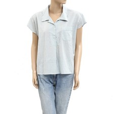 The Great Printed Shirt Blouse Top Short Cap Sleeve Blue Cotton S-1 NWT 281236