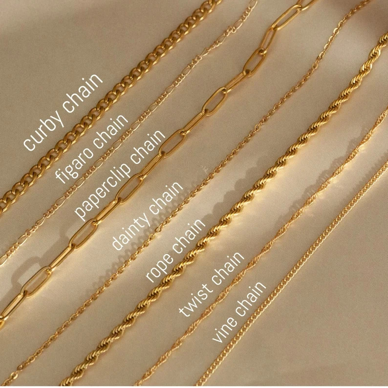 18K Gold Chain Necklace, Cable Chain, Paperclip Chain, Twist Chain