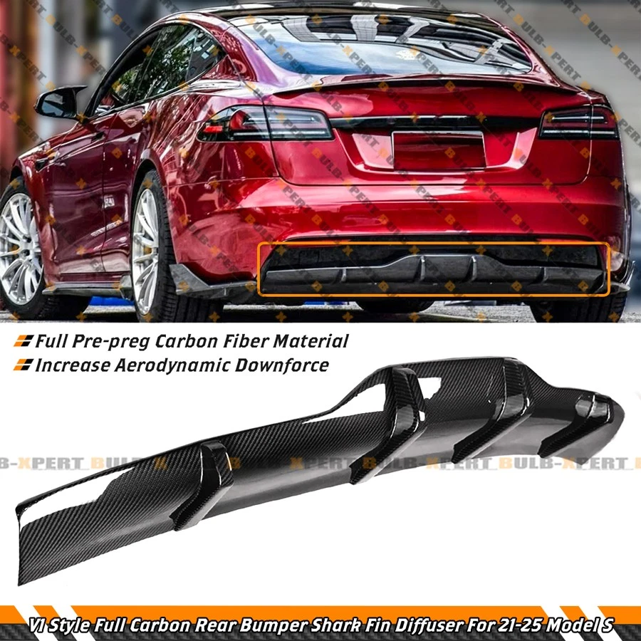 Cenefa difusora de parachoques trasero de fibra de carbono completa para Tesla Model S V1 2021-2025 Foto 2 de 4