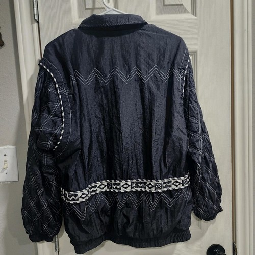 Vintage Black quilted sleeve nylon windbreaker Laura Katherine S geometric lined - Picture 11 of 15