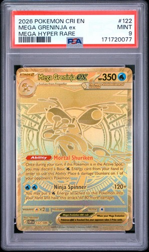 PSA 9 #122/086 MEGA GRENINJA EX 2026 POKEMON CRI EN-CHAOS RISING MEGA HYPER RARE