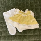 Vintage Cabbage Patch Outfit Yellow Gingham Eyelet Ruffle Country Dress Tights