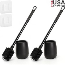 Silicone Toilet Brush Set W/ Long Handle  Ventilated Holder Bathroom Cleaning