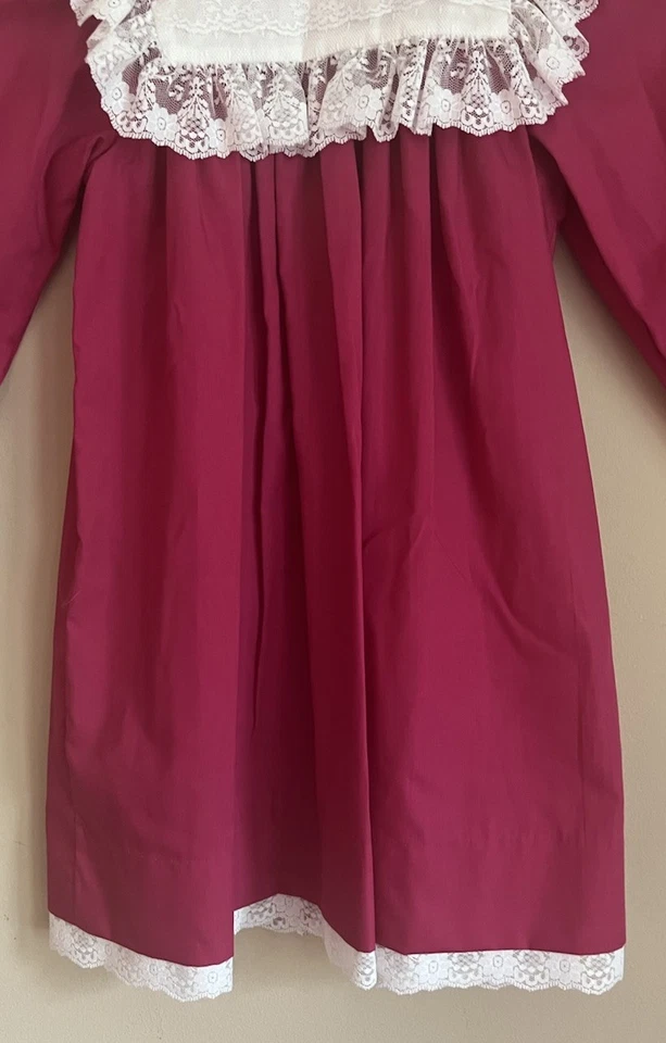 Vestido Bryan Bishop Vintage Años 80 90 Niñas Talla 6 Rosa Fucsia Encaje Manga Larga Foto 4 de 4