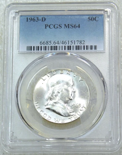 1963-D Franklin Half Dollar PCGS MS64 90% FBL Frosty New Holder PQ #D267C