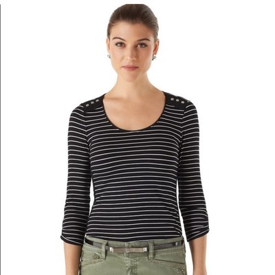 White House Black Market Womens Shirt Blouse Tunic Medium 3/4 Sleeve Stripe S#50