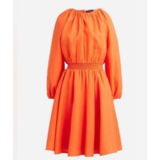 J Crew Palermo Smocked-waist Linen Mini Fit Flare Dress Orange Beach Vacation S