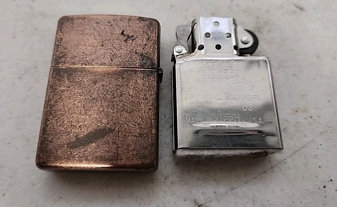 ZIPPO COPPER CLAD LIGHTER B-03 BRADFORD PA MADE IN USA GC 16 Hole 5 Barrel Hinge