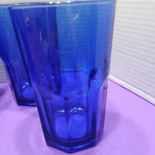 VTG Set Of 2 Libby Crisa Cobalt Blue 8 Panel Drinking Glasses 12  Ounces 