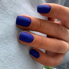  Matte Dark Blue Press on Nails Extra Short Square, Natural mat royal blue A
