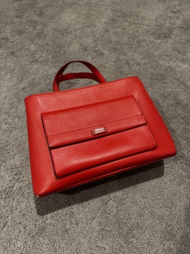 Armani Collezioni Red Saffiano Leather Tote Bag YBG2E Made In Turkey