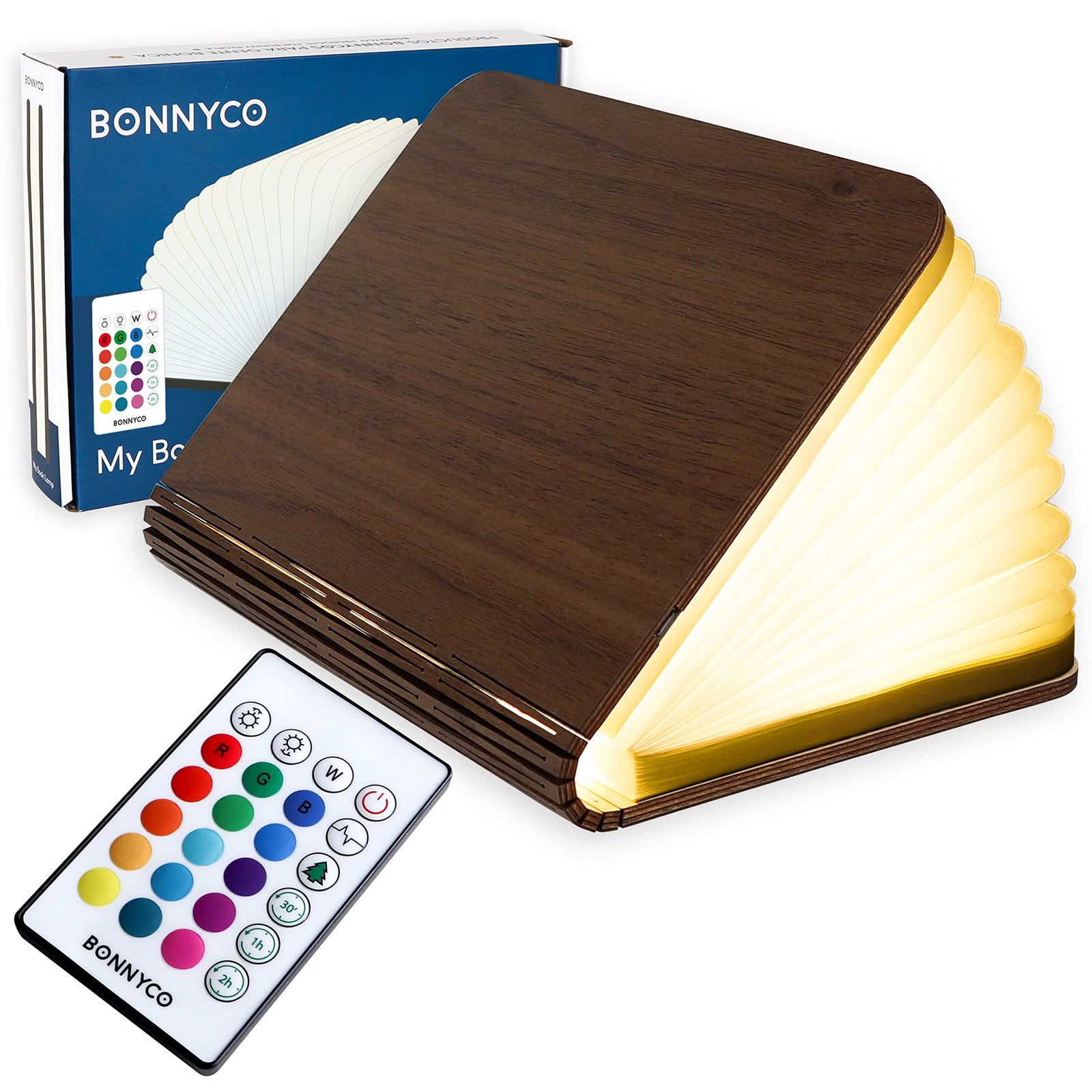 BONNYCO Led Book Light Wooden Folding Lamp with Large Walnut, Walnut