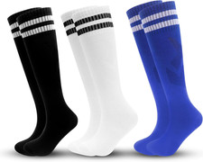 3 Pairs Kids Soccer Socks Striped Knee High Tube Socks Football Uniform Sports S