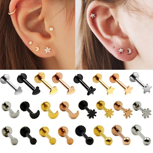 2pcs Steel Labret Lip Ear Stud Ear Cartilage Tragus Helix Lobe Piercing