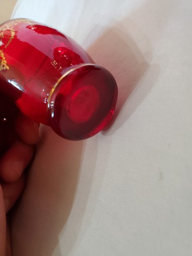 ancienne carafe en verre rouge rubis et or avec 6 verres à shot art déco bohème - Photo 6/11