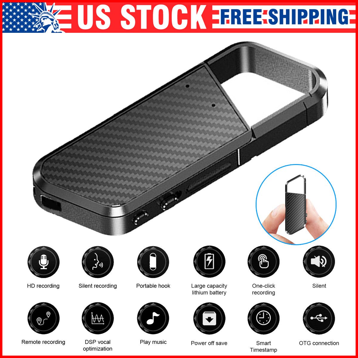 Keychain Voice Dictaphone Mp3 Lecture Recording