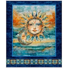 BOHEMIAN SUNRISE BY QT MOON SUN CELESTIAL SKY DIGITAL FABRIC PANEL 36"X44"
