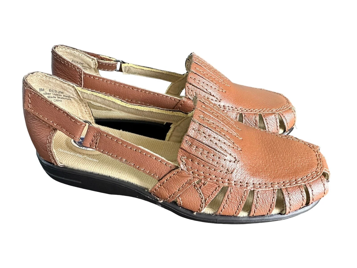Dr. Scholls Breezeway Loafer Flat Shoes Brown Leather Cut Out