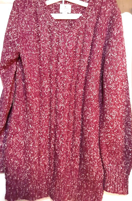 St. John's Bay Women's/Teens Plum Knit Sweater Size L Pullover Lng Slvs Round Ne