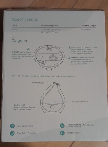 Homasy Humidifier VicTsing HM610A Moisture Knob Control Sleek Compact Design - Picture 7 of 9