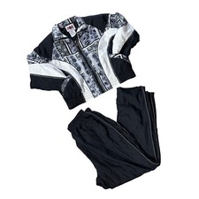 Vintage 90s Womens Wind Suit Petite Large Active Frontier Black Jacket Pants