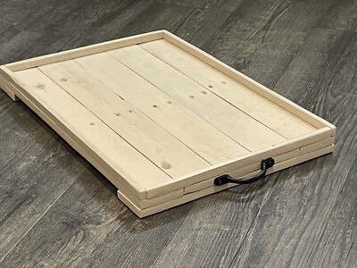 RUSTIKALES ESSTABLETT AUS HOLZ - GUSSEISENGRIFFE - CREMEFARBENE AUSFÜHRUNG, 100 % HANDGEFERTIGT