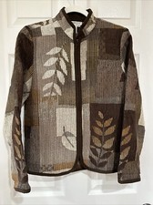 COLDWATER CREEK JACKET ZIP FRONT - TWEED JACKET PATCHWORK BROWN MULTI - XS - EUC
