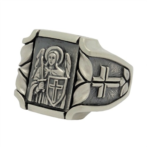 Saint Michael der Erzengel Sterlingsilber Kreuz Herrenring Handarbeit US Größen - Bild 12 von 12
