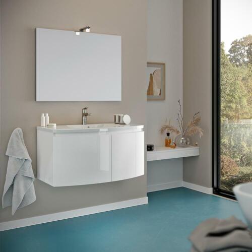 Mueble de baño suspendido 2 puertas cerámica lavabo espejo luz LED Siljan - Imagen 1 de 6