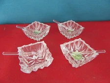 289.  PRINCESS HOUSE #477 Set of 4 Crystal Open Salt Dishes w. Spoons W. Germany
