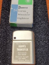 H•Vintage Advertising Bowers Storm Master Cigarette Lighter Kopps Transfer