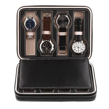 8 Slot Watch Box Display Organizer Storage Travel Watch Case W/ Zipper PU