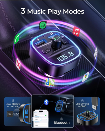 LENCENT Bluetooth FM Transmitter Auto, Adapter für Auto Radio, Blau-12W - Bild 4 von 8
