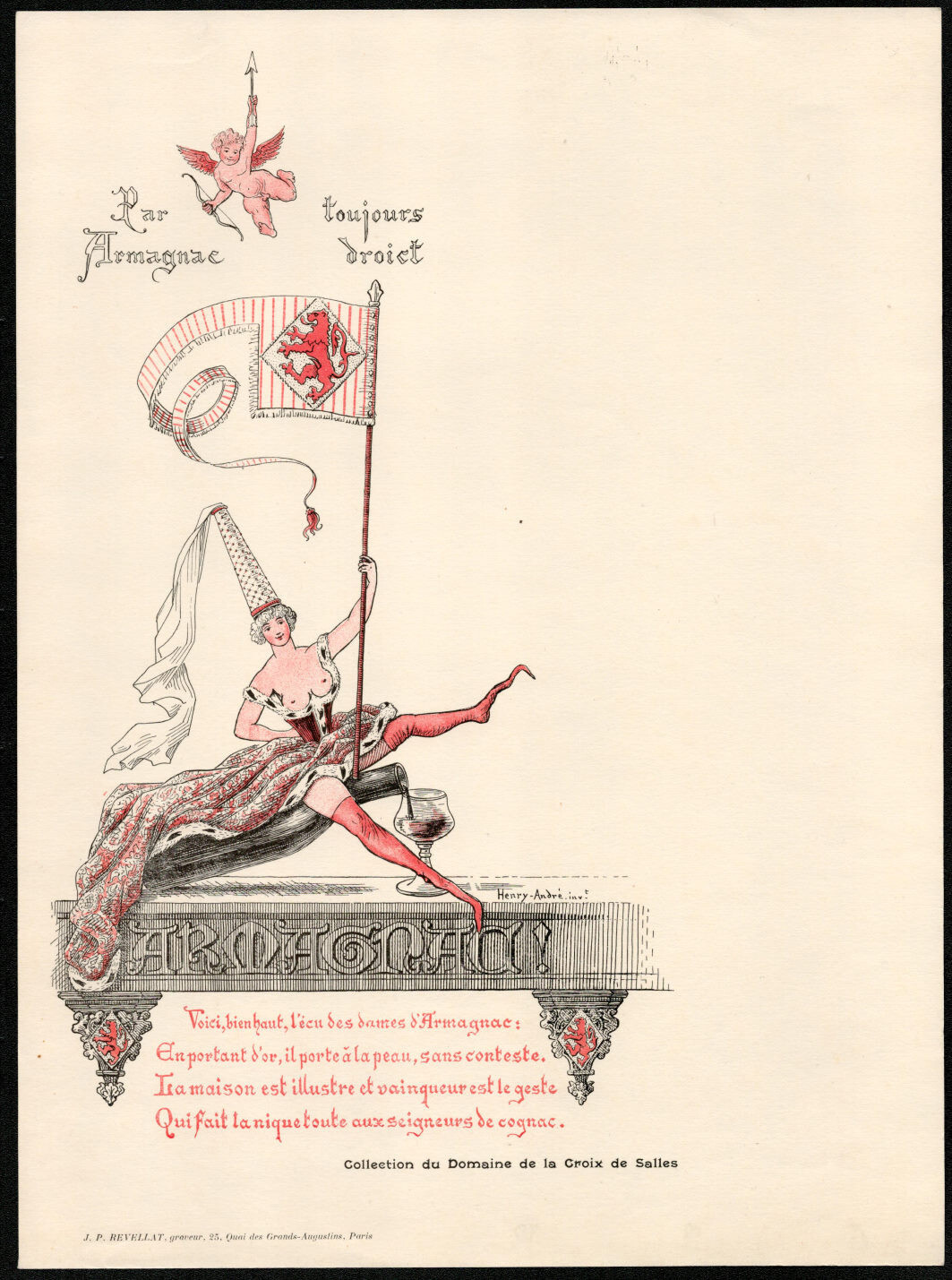 Menu. Domaine de la Croix-de-Salles. Henry-André. Vers 1925. Armagnac. Revellat