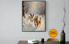 Digital Image Picture Wall art Dog enjoying winter for living room and bead room