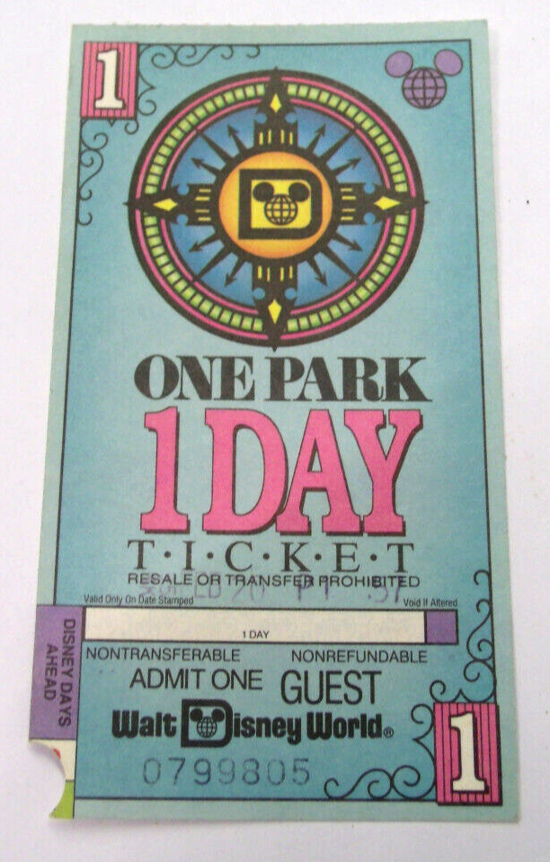 1995 Walt Disney World Admit One Park 1 Day Ticket | eBay