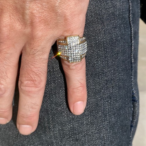 Men's Cross Ring Iced Simulated CZ Gold Plated Stainless Steel Pinky 7-12 - Picture 10 of 12