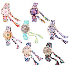 Reloj Pulsera Mujer Boho Tejido Arco Iris Correa Cuarzo Esfera Floral Reloj Pulsera