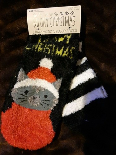 Damas 2 Pr Micro Terciopelo Calcetín Pantuflas U-Pick Perro Gato Oso Luces Navidad - Imagen 8 de 9