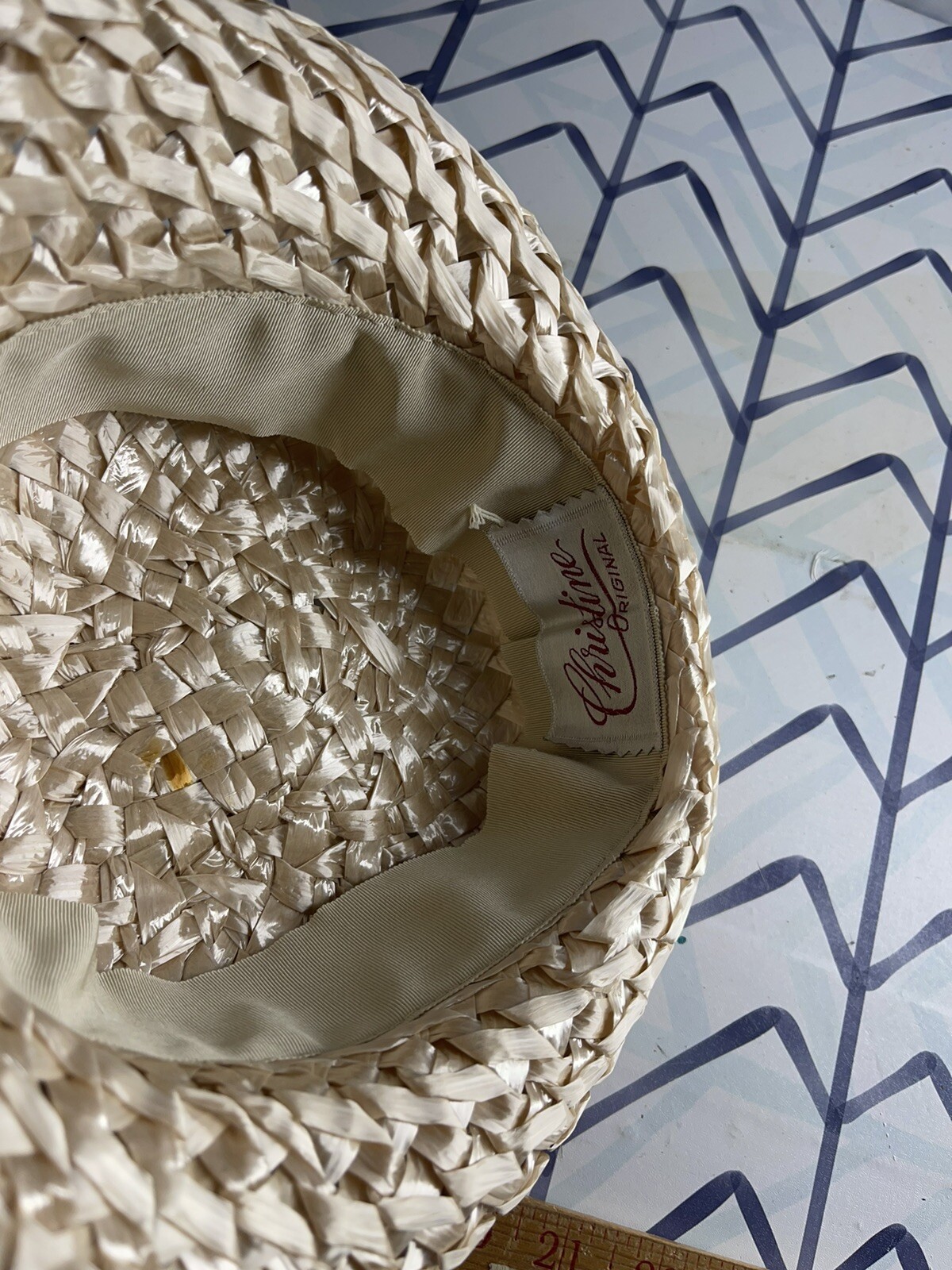 1960's Christine Original White Straw Fedora Hat w/ S… Gem