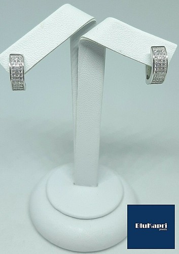 Orecchini cerchio uomo Donna in Argento Cerchio con zirconi pave' 14 mm - Foto 6 di 16