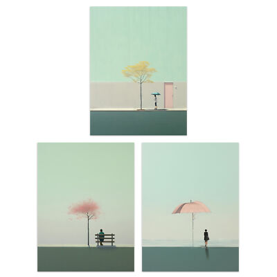Minimalistischer salbeigrün ästhetischer Baumschirm Park A4 Poster Wandbild 3er Pack
